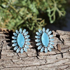 Natural, Handcrafted 14.21 ct Pale Blue Chalcedony Earrings